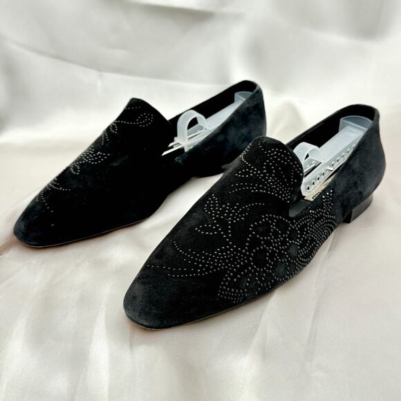 Karl Lagerfeld Nova Floral Studded Black Suede Womens Size 10 Slip On Loafers - Picture 10 of 16